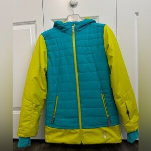 Spyder Ski Jacket - Teal and Yellow Hooded Jacket.